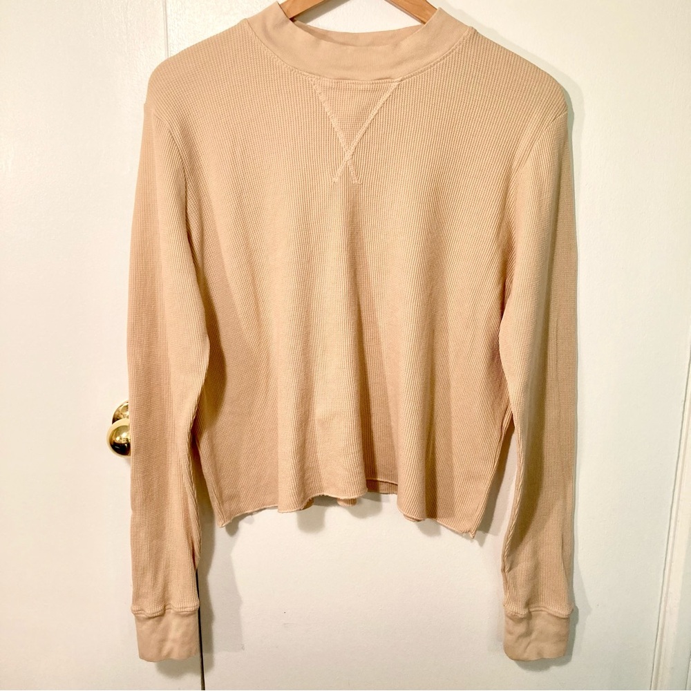 Mate the Label Waffle Knit Long Sleeve Sweatshirt Top Organic Thermal Boxy Crop